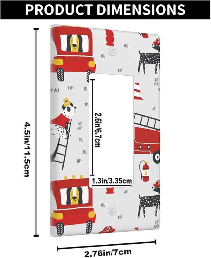 Cute Cartoon Fireman Single Rocker Wall Plate Firefighter Fire Truck Decorator Rocker Switch Plate Decorative 1 Gang Lightswitch Cover Home & Office
