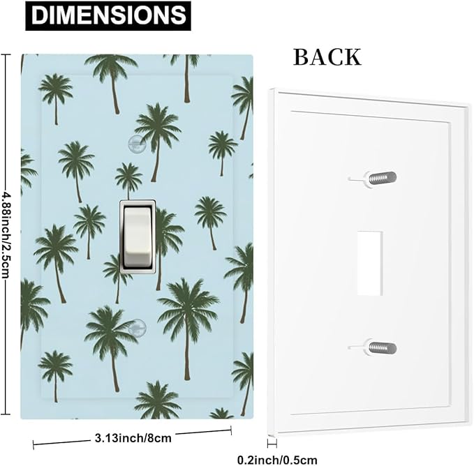 Tropical Palm Tree 1-Gang Toggle Light Switch Plate, Coastal Breeze Decorative Wall Plate for Beach House Decor