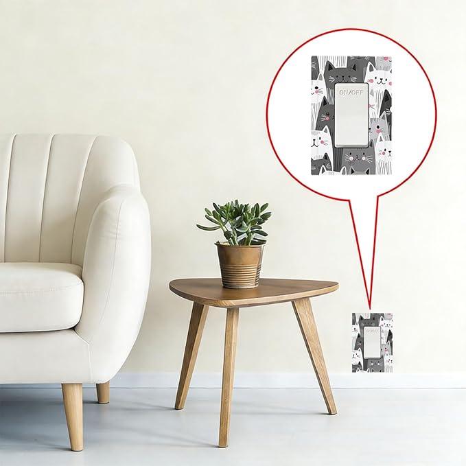 Playful Monochrome Cats with Blush Cheeks Single Rocker Switch Cover - 1-Gang Standard US Size Funny Cat Light Switch Covers for Boys & Girls Bedroom Decor