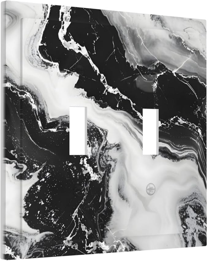 Ink Painting Marble Black White Abstract Luxurious Print Decorative Switch Plates 2 Gang Double Toggle Outlet Light Switch Cover Wall Plate Electrical Faceplate for Kitchen Office Decor