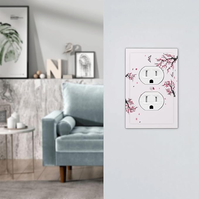 Pink Watercolor Cherry Blossom Flowe Tree Branch Floral Outlet Covers 1 Gang Duplex Light Switch Cover Decorative Switch Plates Electrical Receptacle Faceplate Wall Plate for Bedroom Living Room Decor