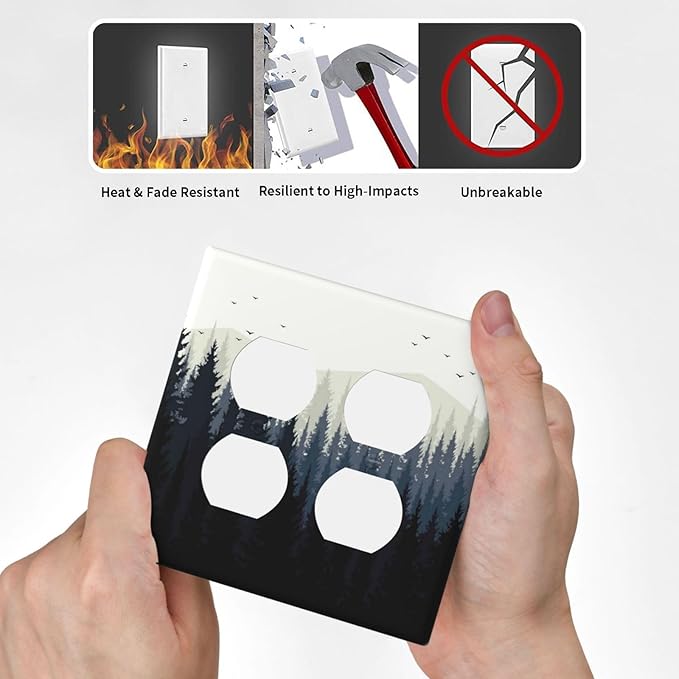 Outlet Covers Forest Pine Tree Mountains Black Bird 2 Gang Double Duplex Decorative Light Switch Covers Electrical Wallplates Socket Faceplate For Bed Room Farmhouse Decor