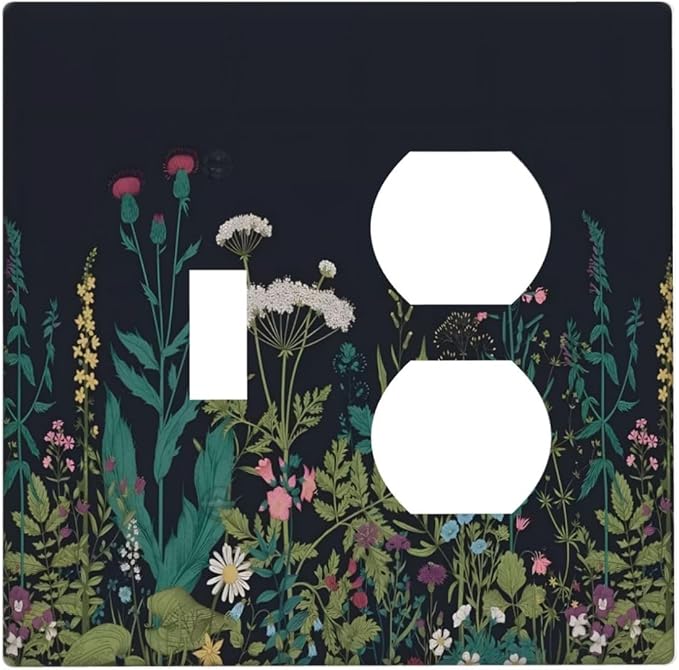 Boho Garden Flowers Weeds Floral Wildflowers Wallplates 1 Toggle 1 Duplex Switch Plate Electrical GFCI Faceplate Decorative Light Switch Covers for Bedroom Living Room Decor