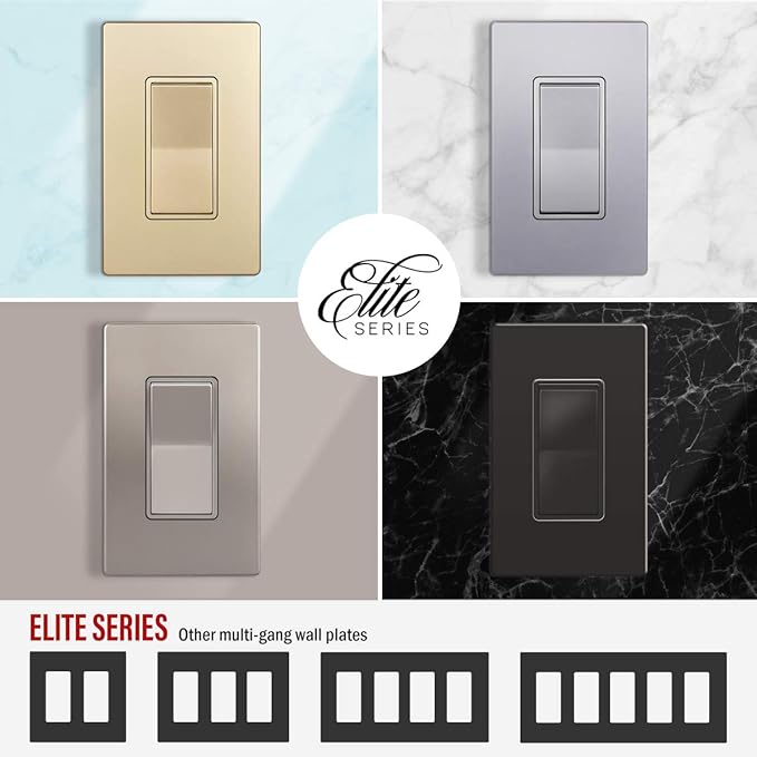 ENERLITES Elite Series Screwless Decorator Wall Plate Child Safe Outlet Cover, Size 1-Gang 4.68" H x 2.93" L, Unbreakable Polycarbonate Thermoplastic, SI8831-NK, Glossy, Nickel