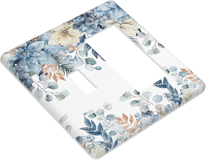 Blue Vine Snowflake Plants Leaves Floral Flowers Outlet Covers 1 Toggle 1 Rocker Combination Decorative Wall Plate Electrical Switch Plates Light Switch Cover Plate for Bedroom Living Room Decor