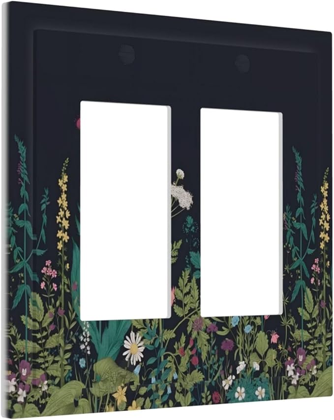 Boho Garden Flowers Weeds Floral Wildflowers Decorative Outlet Covers 2 Gang Double GFCI Rocker Electrical Wall Panels Light Switch Cover Plate for Bedroom Living Room Decor