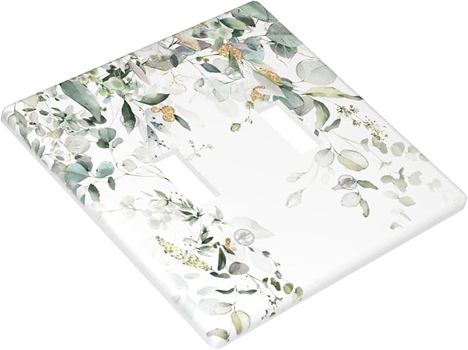 Green Leaves Watercolor Double Light Switch Cover Plates Decorative 2 Gang Wall Plate Double Toggle Lightswitch Cover