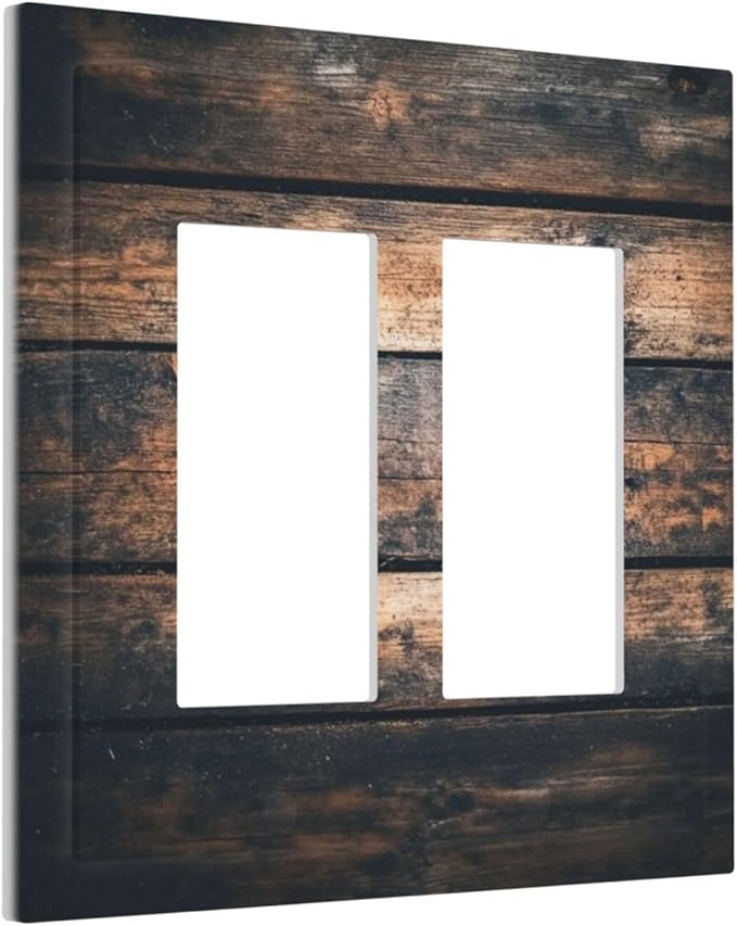 Decorative Outlet Covers Brown Vintage Wooden Board Rustic Wood 2 Gang Double Gfci Rocker Electrical Wall Panels Light Switch Cover Plate For Farmhouse Cabin Decor