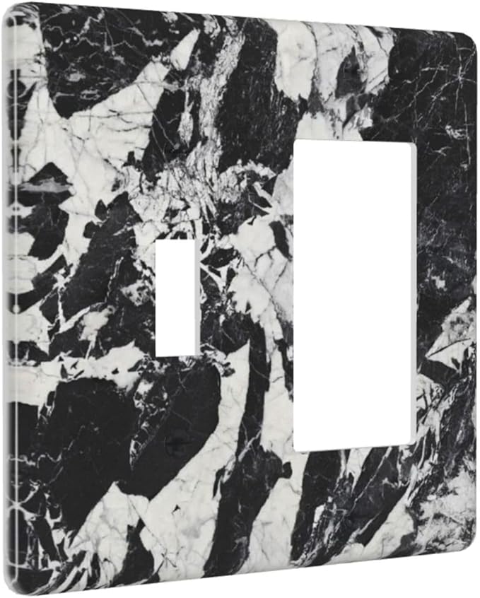 Black White Marble Abstract Luxury Outlet Covers 1 Toggle 1 Rocker Combination Decorative Wall Plate Electrical Switch Plates Light Switch Cover Plate for Bathroom Kitchen Decor