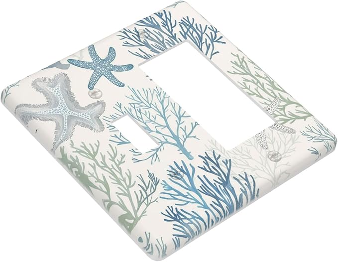 Outlet Covers Ocean Beach Theme Starfish Seashell Coral 1 Toggle 1 Rocker Combination Decorative Wall Plate Electrical Switch Plates Light Switch Cover Plate For Bathroom Kids Room Decor