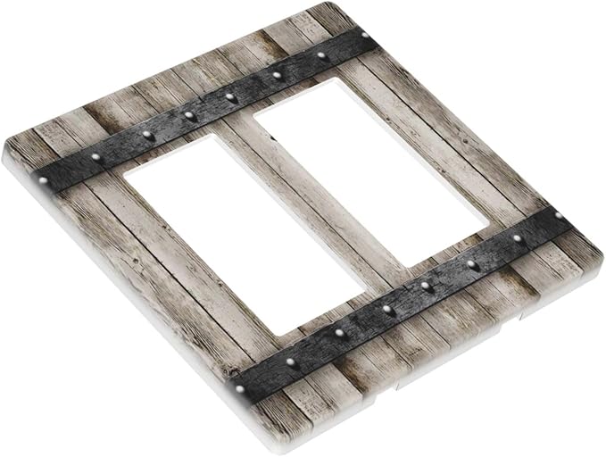 Western Barn Country Brown 2 Gang Double Decorator/GFCI Wall Plate Rocker Outlet Light Switch Old Taupe Grey Wood Wooden Cabin Style Decorative Two Dual Device Receptacle Face Plate Cover Screwless