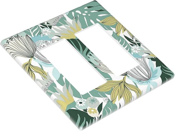 Retro Tropical Leaves Light Switch Plate Cover 2 Gang Double Rocker Wall Plates Electrical Faceplates Decorative GFCI Outlet Covers for Bedroom Bathroom Kitchen Art Decor
