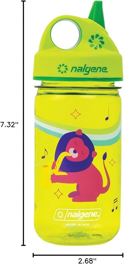 Nalgene Kids Sustain Grip-N-Gulp Water Bottles Made with Material Derived from 50% Plastic Waste, Leak Proof Sippy Cup, Durable, BPA and BPS Free, Dishwasher Safe, Reusable, 12 Ounces, Orange Volcano