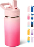 Fijinhom 12 oz Kids Water Bottle, Toddler Water Bottle with Straw, Boys&Girls Bottle for School, 304 Stainless Steel Vacuum Insulated Bottle for Kids, BPA-Free, Leak-Proof, Cherry Blossom
