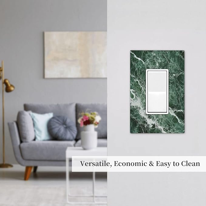 Decorative Outlet Covers Forest Marble Dark Green With White Vein 1 Gang Single Rocker Light Switch Cover Plate Wall Plates Gfci Faceplate For Bathroom Kitchen Decor