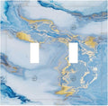 Beautiful Marble Texture Blue Gold Fluid Abstract Print Decorative Switch Plates 2 Gang Double Toggle Outlet Light Switch Cover Wall Plate Electrical Faceplate for Bedroom Bathroom Decor