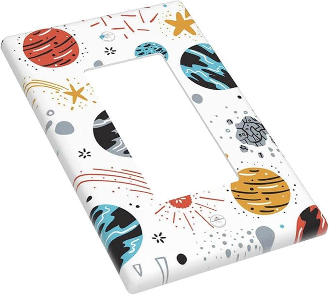 Universe Planets Stars 1-Gang Rocker Wall Plate, Cartoon Outer Space Decorative Single Rocker Switch Plate for Kids Room & Playroom