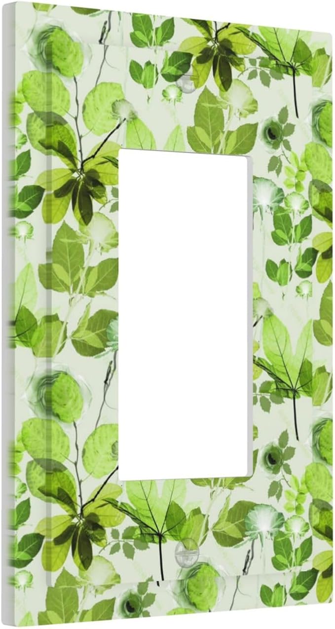 Green Leaves Spring Plant Floral Decorative Outlet Covers 1 Gang Single Rocker Light Switch Cover Plate Wall Plates GFCI Faceplate for Bed Room Living Room Decor