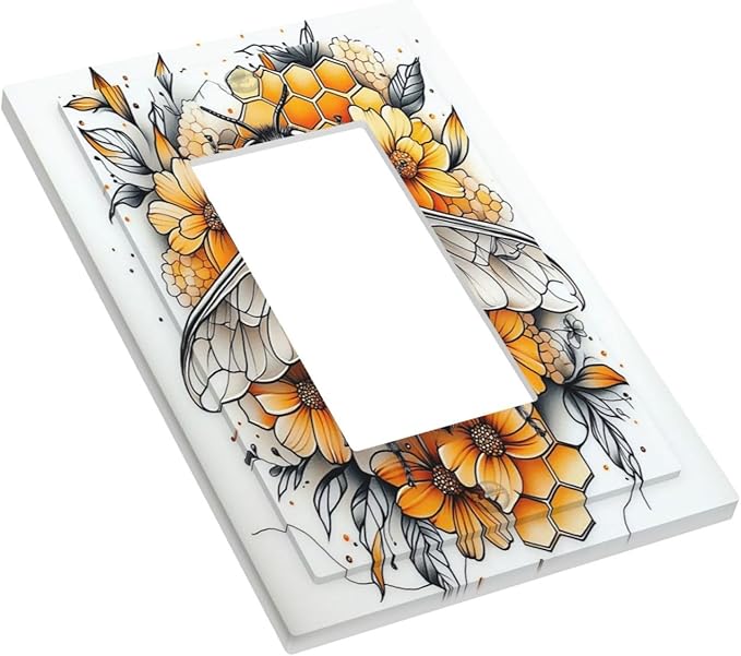 Decorative Outlet Covers Bee Honeycomb Flowers Plant Leaves 1 Gang Single Rocker Light Switch Cover Plate Wall Plates Gfci Faceplate For Nursery Kids Room Decor