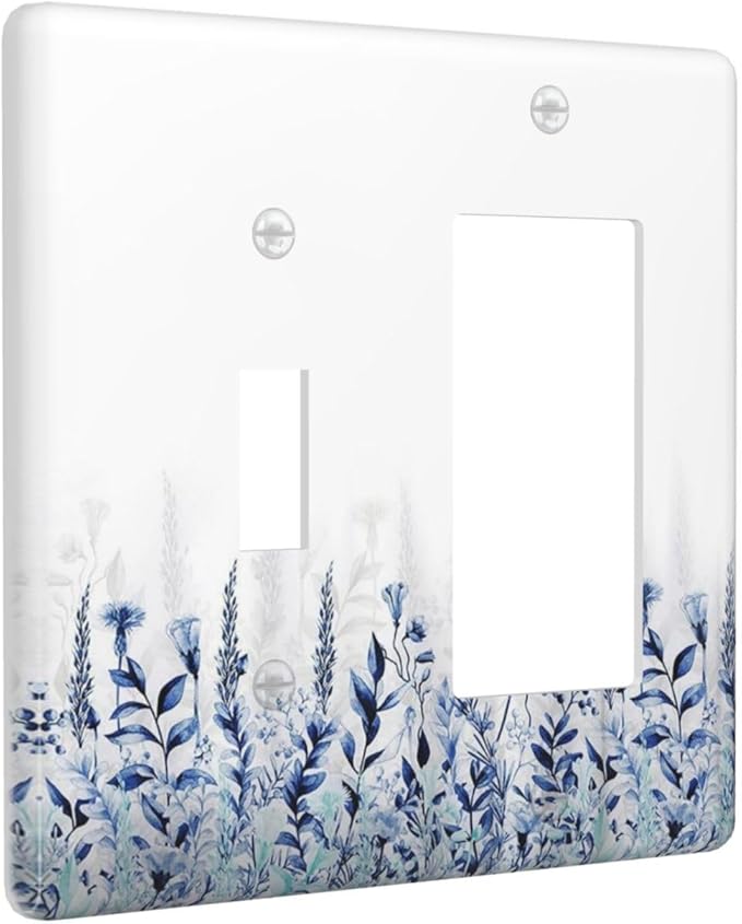 Decorative Outlet Covers Rustic Blue Plants Wildflowers Boho Leaves 2 Gang 1 Gang Wall Plate Single Toggle Rocker Combination Light Switch Covers Plate Jumbo Switch Plate Cover