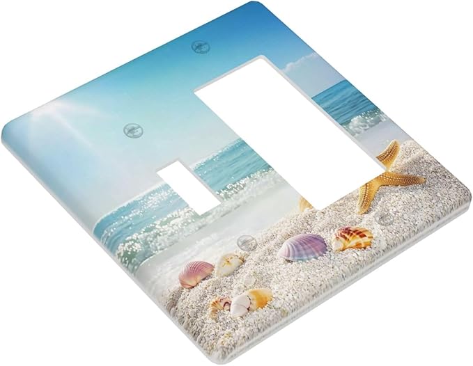 Outlet Covers Summer Beach Colorful Seashell Starfish 1 Toggle 1 Rocker Combination Decorative Wall Plate Electrical Switch Plates Light Switch Cover Plate For Kids Room Nursery Decor