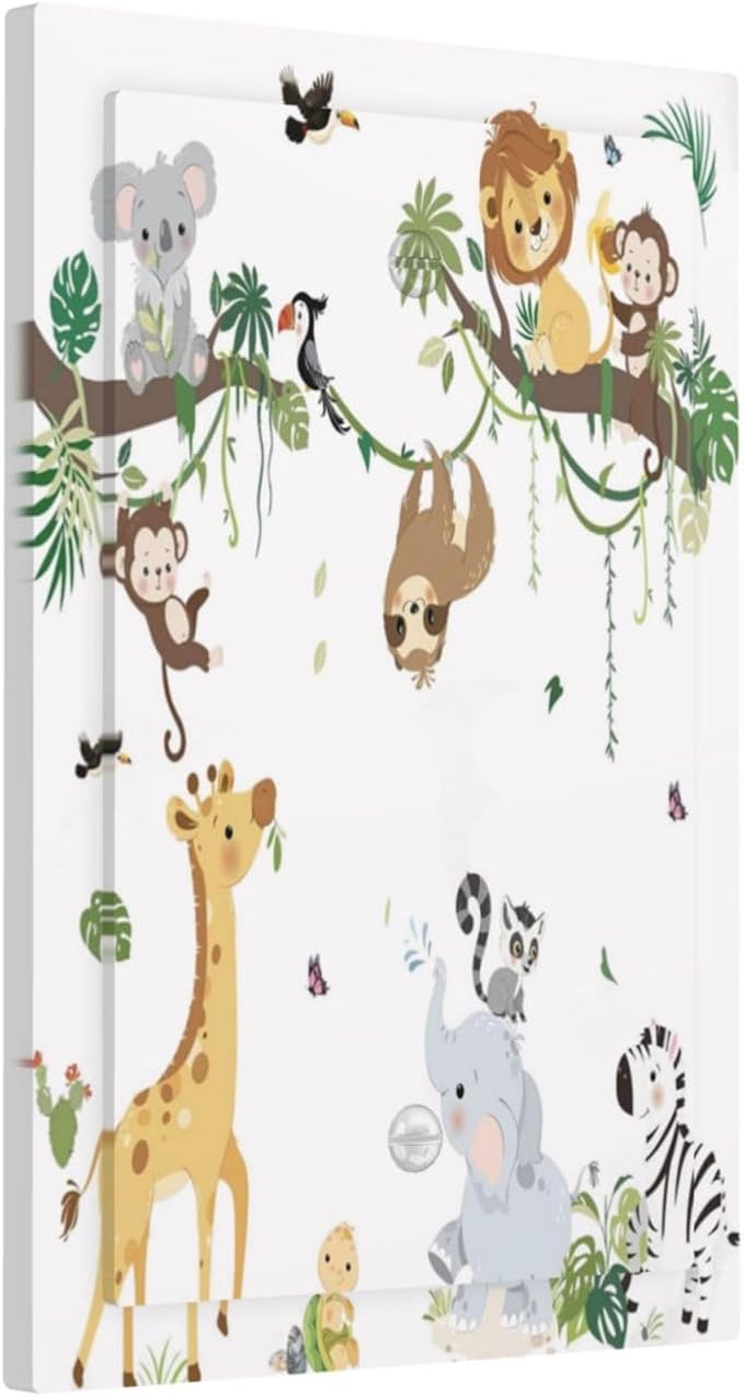 Jungle Animals Tree Branch Monkey Giraffe Lion Elephant Light Switch Cover Plate 1 Gang No Device Blank Electrical Wall Plates Faceplate Decorative Switch Plate Covers for Kids Room Nursery Decor