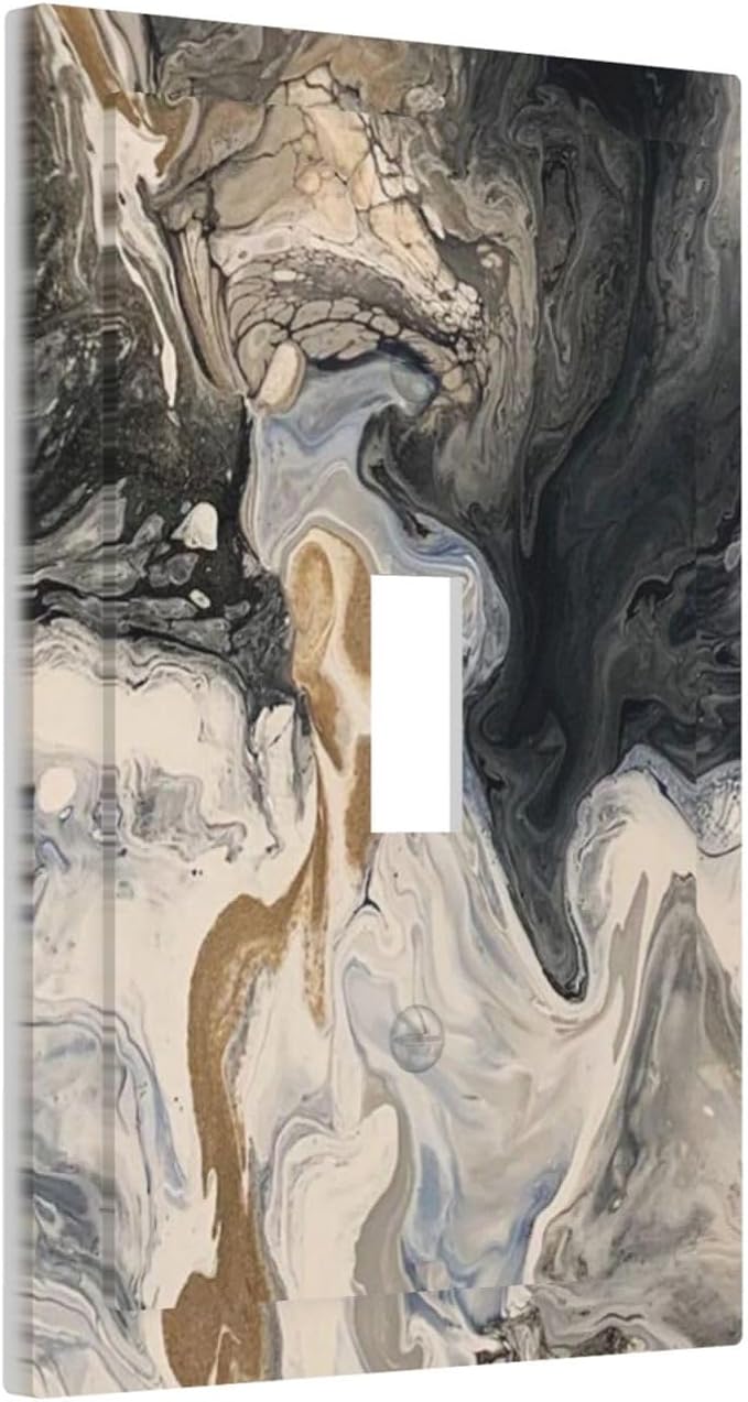 Decorative Light Switch Cover Black Gold Swirl Fluid Painting Marble 1 Gang Single Toggle Device Electrical Faceplate Switchplates Decorator Outlet Wall Plate For Bathroom Kitchen Decor