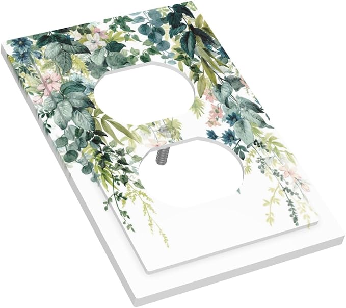 Colorful Plant Flower Sage Eucalyptus Leaves Outlet Covers 1 Gang Duplex Light Switch Cover Decorative Switch Plates Electrical Receptacle Faceplate Wall Plate for Bedroom Living Room Decor