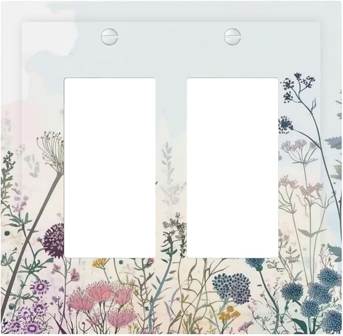 Colorful Wildflower Watercolor Dandelion Floral Decorative Outlet Covers 2 Gang Double Gfci Rocker Electrical Wall Panels Light Switch Cover Plate For Cabin Home Decor