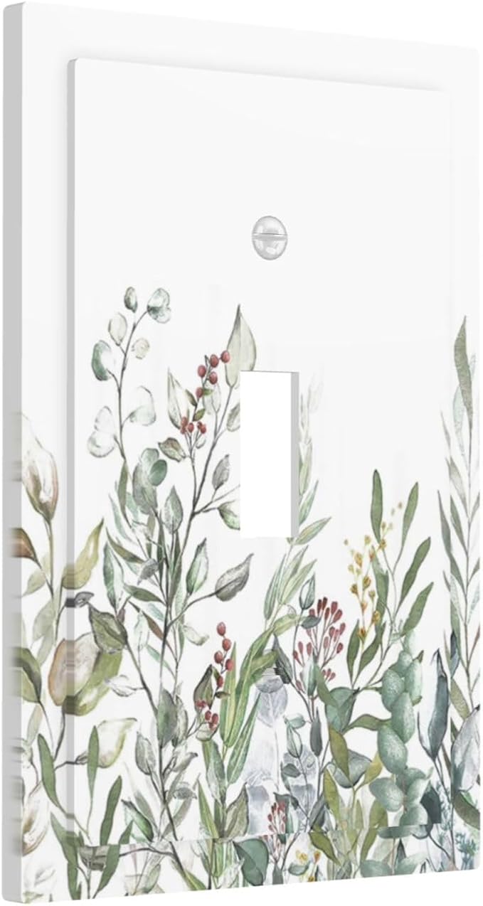 Wildflower Garden Rustic Green Leaf Floral Decorative Light Switch Cover 1 Gang Single Toggle Device Electrical Faceplate Switchplates Decorator Outlet Wall Plate for Bed Room Living Room Decor