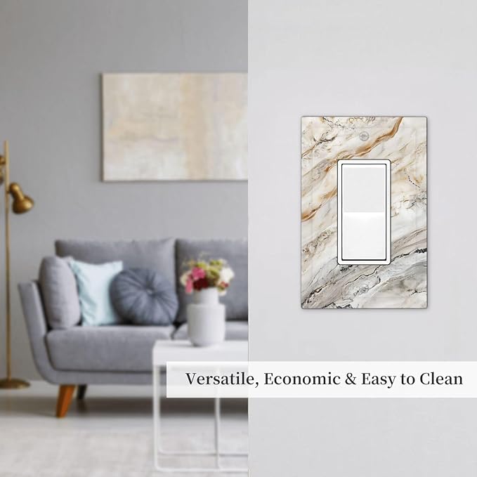 Matte Beige Gold Marble Granite Abstract Print Decorative Outlet Covers 1 Gang Single Rocker Light Switch Cover Plate Wall Plates GFCI Faceplate for Bathroom Kitchen Decor