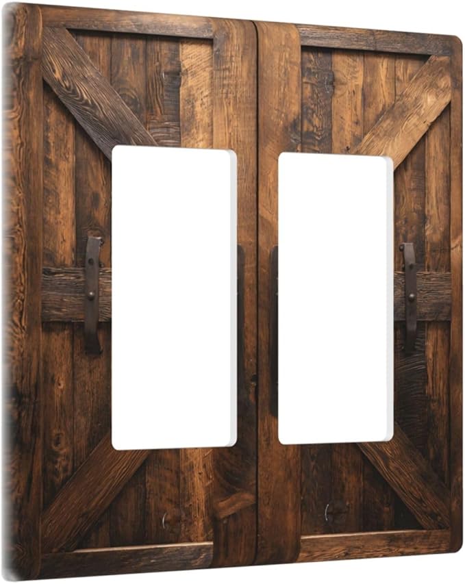 Decorative Outlet Covers Retro Brown Wood Barndoor 2 Gang Light Switch Cover Plate Double Rocker Wall Plates for Electrical Outlets Switch Plate Covers for Farmhouse Home Decor