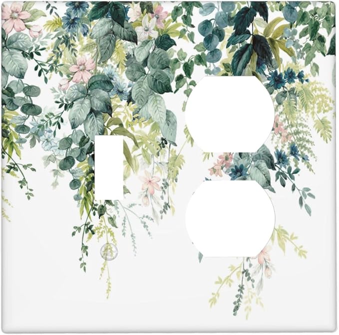 Colorful Plant Flower Sage Eucalyptus Leaves Wallplates 1 Toggle 1 Duplex Switch Plate Electrical GFCI Faceplate Decorative Light Switch Covers for Bedroom Living Room Decor