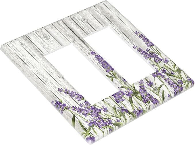 Rustic Wooden Plank Lavender Light Switch Plate Cover 2 Gang Double Rocker Wall Plates Electrical Faceplates Decorative GFCI Outlet Covers for Bedroom Bathroom Kitchen Art Decor