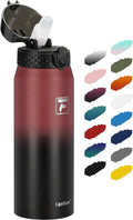 Fanhaw 24 oz Insulated Stainless Steel Water Bottle with Straw Lid, Leakproof & Anti-Dust Sports Bottle for Kids, Women & Men (Red Black)