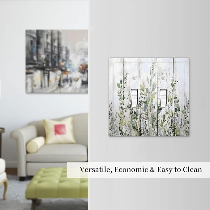 Sage Green Eucalyptus Rustic Country Botanical Leaf Flower Decorative Switch Plates 2 Gang Double Toggle Outlet Light Switch Cover Wall Plate Electrical Faceplate for Farmhouse Bedroom Decor