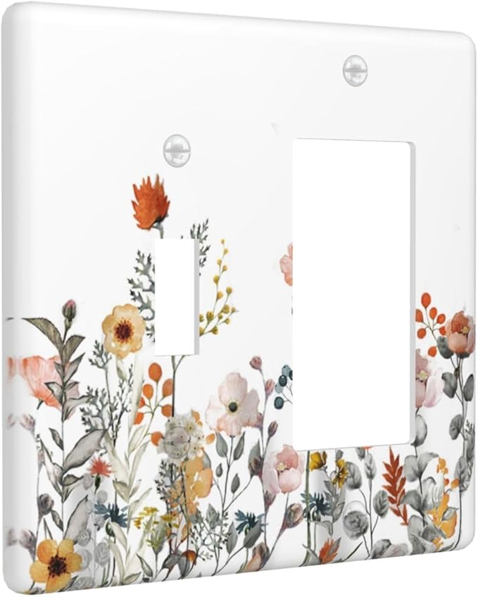 Outlet Covers Colorful Wildflowers Boho Vintage Floral 1 Toggle 1 Rocker Combination Decorative Wall Plate Electrical Switch Plates Light Switch Cover Plate For Bed Room Living Room Decor