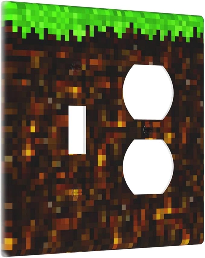 Outlet Covers Pixel Grass Block 2 Gang Decorative Switch Plates 1 Toggle Duplex Combo Light Switch Cover GFCI Electrical Wall Plates for Kids Room Home Decor