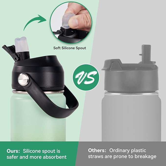 Fijinhom 18oz Insulated Stainless Steel Water Bottle, Wide Mouth Double Wall Vacuum, Silicone Straw, Sweat & Leak Proof, BPA Free Insulated Water Flask for Travel, Green Gradient