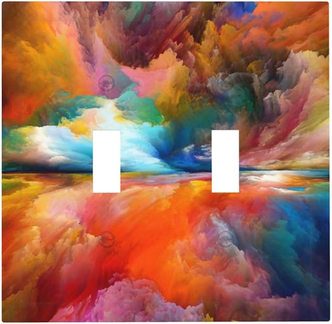 Light Switch Cover Plate Iridescent Abstract Colorful Clouds 2 Gang Double Toggle Decorative Switch Plates Rainbow Wall Plates Electrical Outlet Covers for Bathroom Home Decor