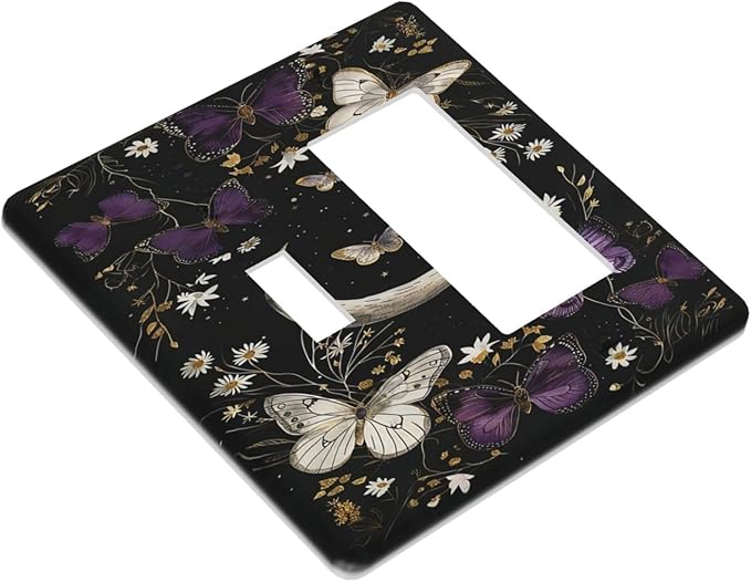 Outlet Covers Boho Crescent Moon Butterfly 1 Toggle 1 Rocker Combo Light Switch Cover Plate Decorative Switch Plate Covers Electrical Wall Plate for Bedroom Home Decor