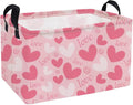 Essme Rectangular Valentine's Day Basket,Pink Heart Storage Bins Organizer with Handles for Girls Room Decor, Gift Basket,Shelf Basket.(Pink love heart)