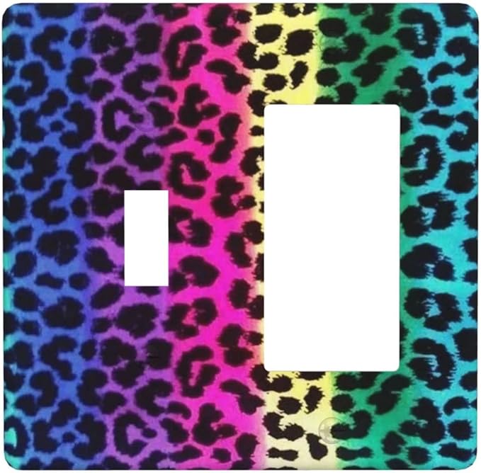 Rainbow Colorful Leopard 2 Gang Single Toggle/Rocker Combination Light Switch Cover Decorative Wall Plate Faceplate Boys Kids Teen Girl Bedroom Room Decorate 4.5" x 4.5