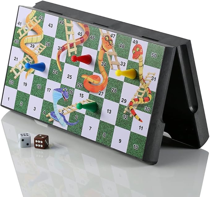 Snakes and Ladders Board Game Set -9.5", Magnetic Folding Travel Game, Family Fun Toys/Gift for Kids and Adults (Rounded Corner Style)