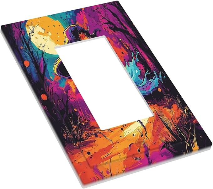 Decorative Outlet Covers Ghost Colorful Forest Moon Dead Tree 1 Gang Single Rocker Light Switch Cover Plate Wall Plates Gfci Faceplate For Nursery Kids Room Decor