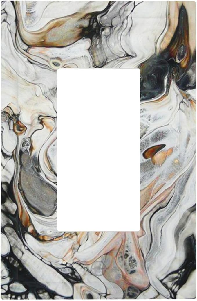 Black Gold Marble Texture Modern Abstract Print Decorative Outlet Covers 1 Gang Single Rocker Light Switch Cover Plate Wall Plates GFCI Faceplate for Bathroom Kitchen Decor