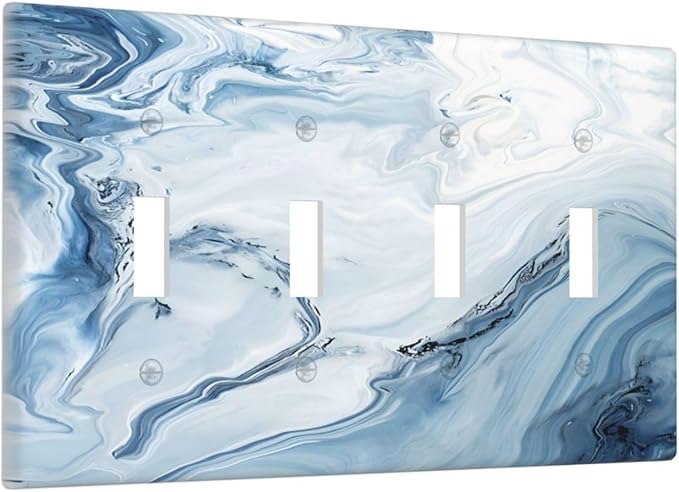 Blue Marble Abstract Ombre Chic Luxury Print Light Switch Covers Quad Toggle Electrical Faceplate 4 Gang Wall Plate Decorative Switch Plates Cover for Bathroom Living Room Decor