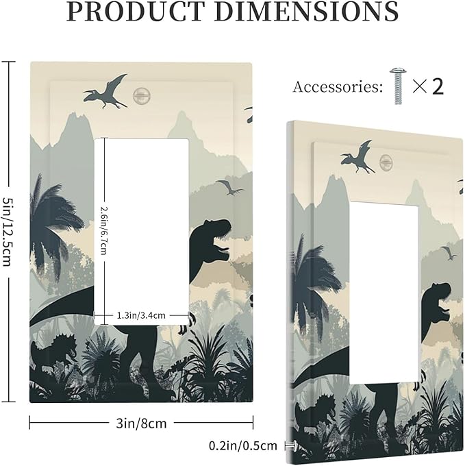 Decorative Outlet Covers Prehistoric World Dinosaur Cartoon Fores 1 Gang Single Rocker Light Switch Cover Plate Wall Plates GFCI Faceplate for Kids Room Nursery Decor
