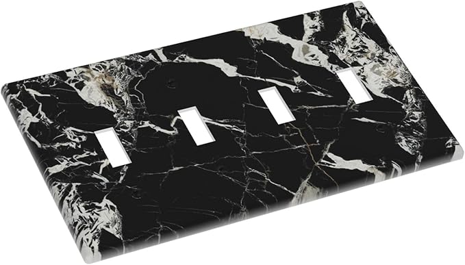 Black Marble Patterns Low Key Luxurious Light Switch Covers Quad Toggle Electrical Faceplate 4 Gang Wall Plate Decorative Switch Plates Cover for Bathroom Kitchen Decor