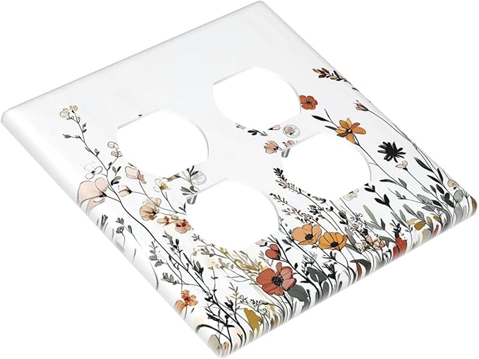Outlet Covers Vintage Wildflower Colorful Plants Floral 2 Gang Double Duplex Decorative Light Switch Covers Electrical Wallplates Socket Faceplate For Bed Room Living Room Decor